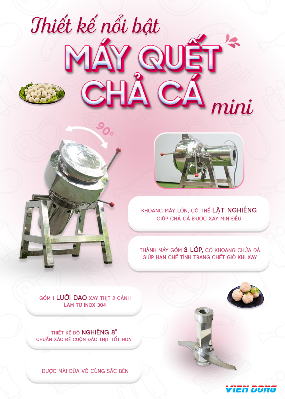 máy quết chả cá mini